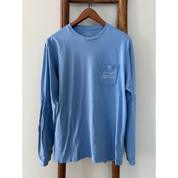 Vineyard Vines Light Blue Whale Logo Long Sleeve T-Shirt Casual Cotton Tee - Picture 1 of 5